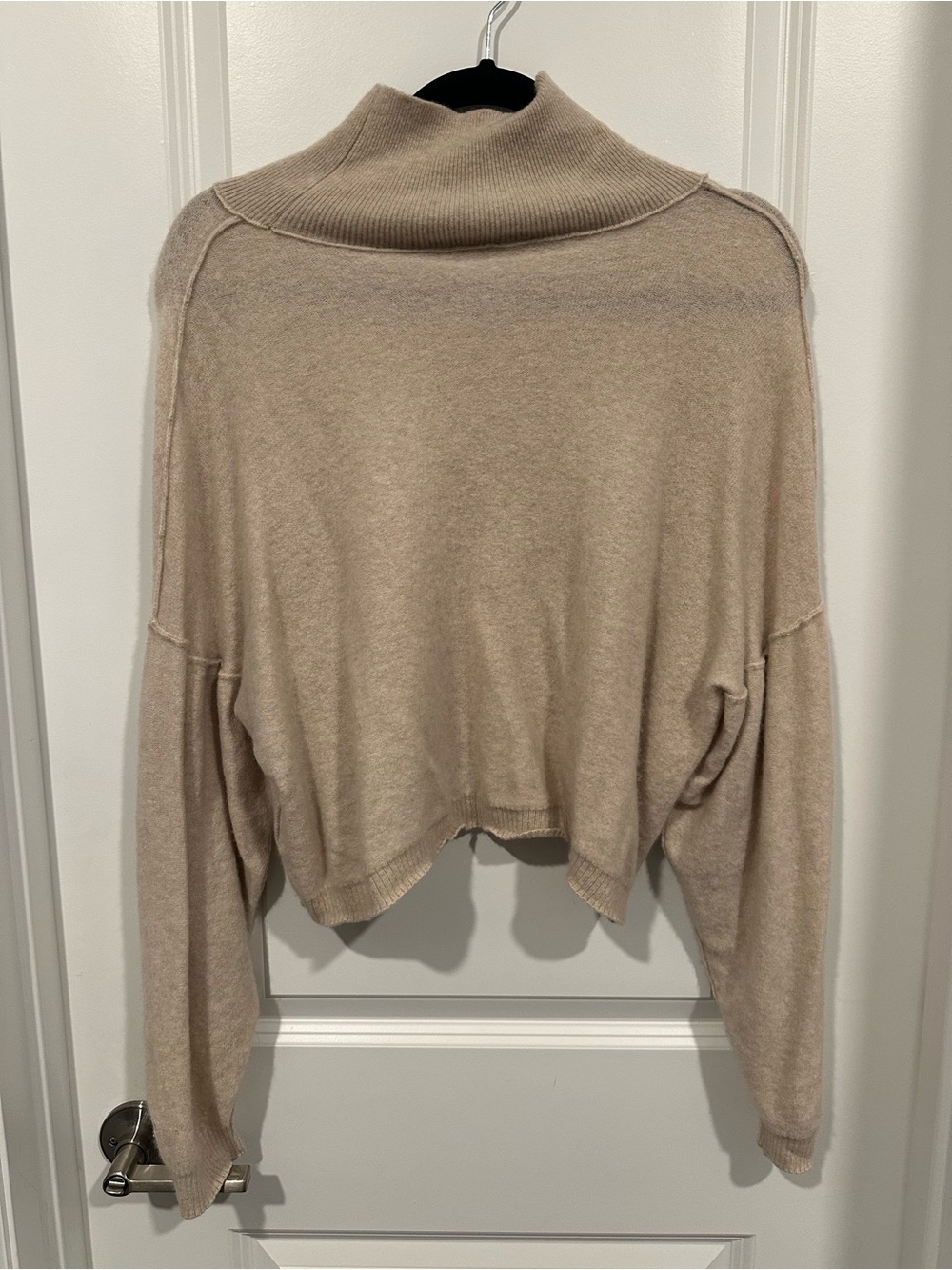 Free People Beige Cropped Cashmere Turtleneck Sweater